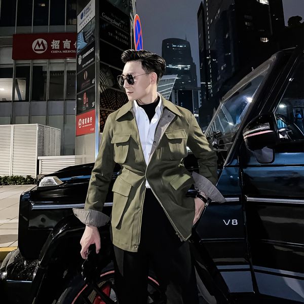 

daio ethan korean men's lapel coat british waistband versatile slim fitting work clothes american jacket