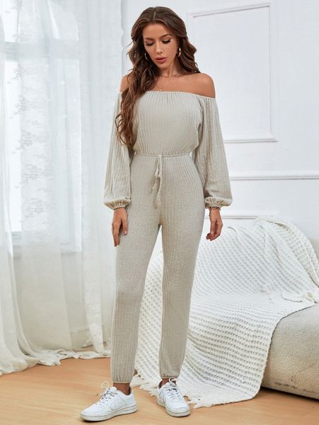 

off shoulder knot front jumpsuit f5nn#, White