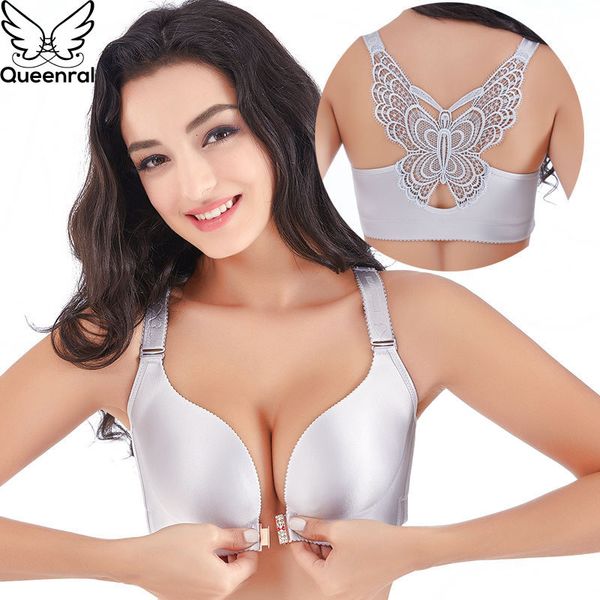 

queenral plus size 34-52 abcde cup bras for women underwear seamless front closed brassiere wireless lingerie bh female intimate 201021, Red;black