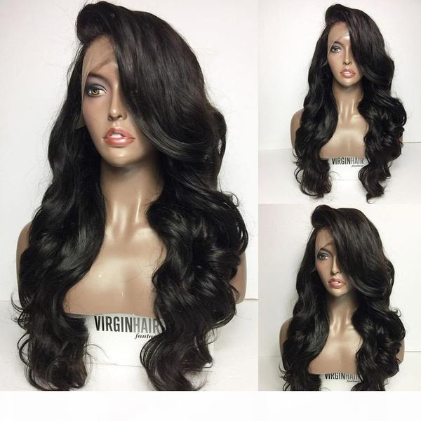 

полный шнурок человеческих волос парики для чернокожих женщин бразильский девы волос объемная волна фронта шнурка парики с ребенком волос gl, Black;brown