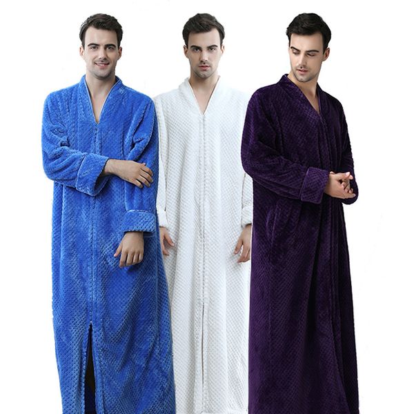

men plus size long thermal bathrobe thick flannel warm kimono bath robe mens winter dressing gown women male long sleeve robes 201109, Black;brown