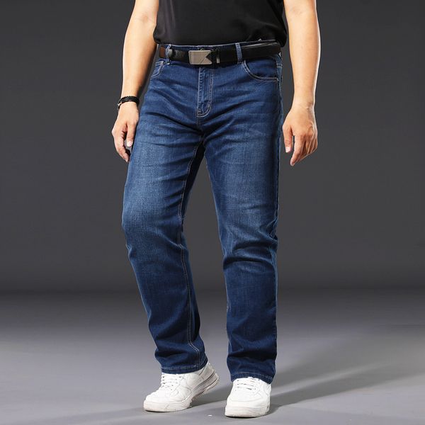 

46 48 50 plus size blue bla jeans business high waist casual fashion loose denim trousers high-quality straight-leg slim pants