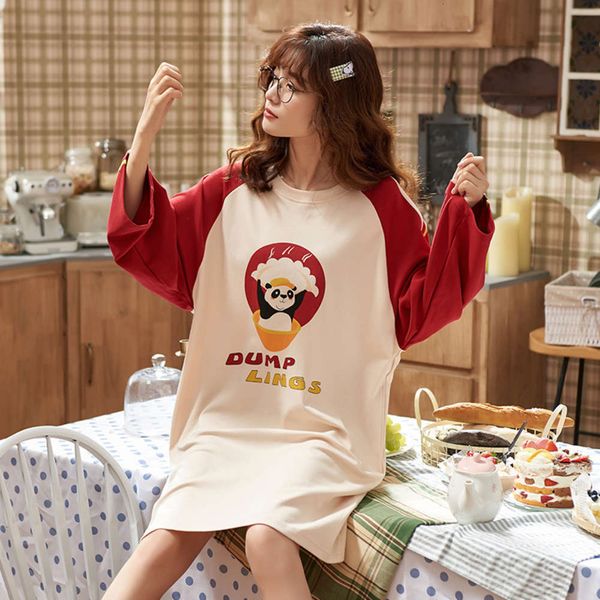 

spring autumn cotton long sve pajama nightdrs winter cute cartoon girl sweet loose pregnant women's home cloth, Black;gray