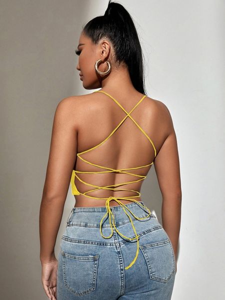 

sxy backless lace up crop cami 91ua#, White