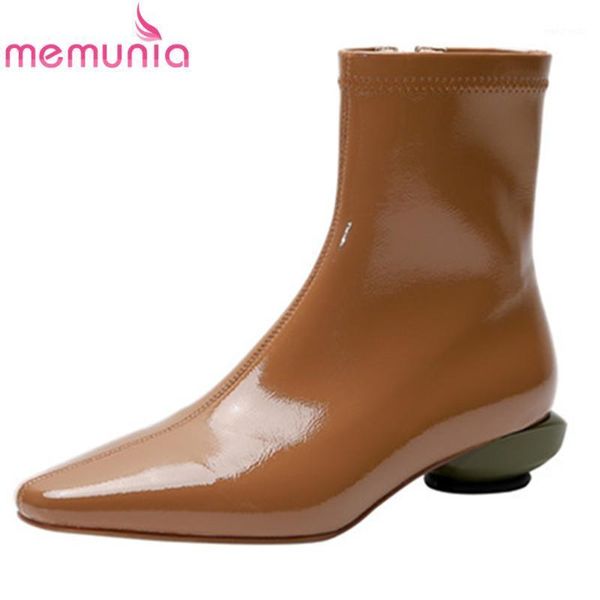 

memunia new fashion low heel casual shoes women ankle boots patent leather pointed toe autumn winter boots woman1, Black