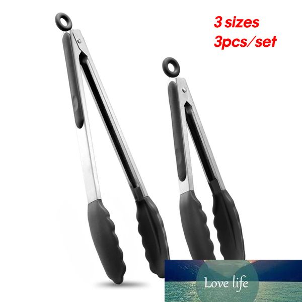 3 unids/set de pinzas de cocina de acero inoxidable con puntas de silicona, utensilios de cocina sin BPA para pan, ensalada, pinzas para alimentos, herramientas para barbacoa