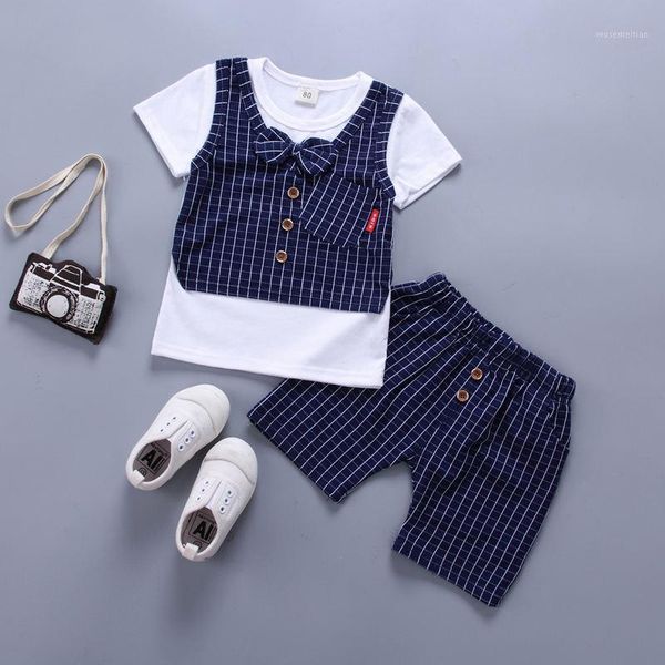 

clothing sets fashion summer children boys girls clothes kids cotton plaid t-shirt short 2pcs/sets toddler infants tracksuits1, White