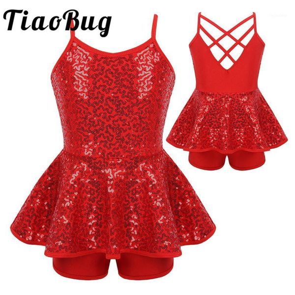 

flower girls dresses shiny sequins criss cross back ballet dance costume shorty unitard dress for lyrical contemporary dance1, Red;yellow