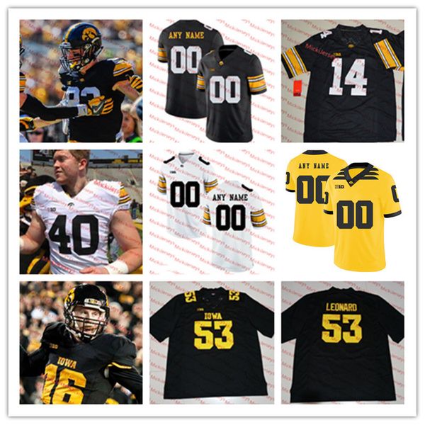 

custom iowa hawkeyes football jersey t. j. hockenson andre tippett ben niemann chuck long larry station alex karras stitched iowa jersey, Black