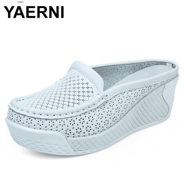 

yaerni women summer casual slingbacks high heels pumps slip on shoes for women mesh female platform wedges shoes woman e883 y200702, Black