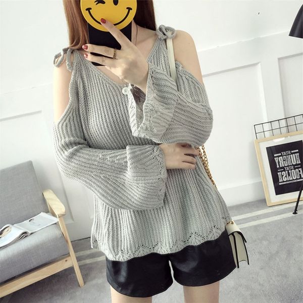 

9ykwr 2019 new spring neck autumn leaky t-shirt bottoming for women fashion hanging and shoulder hornshirt hornv-neck flared with t-shir, White;black