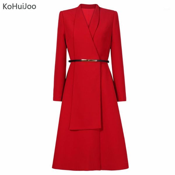 

kohuijoo 2019 runway dress women fashion large lapel long sleeve elegant dress ladies designer european clothing1, Black;gray