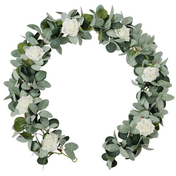

artificial eucalyptus vine with roses ivy faux plants foliage flowers hanging for wedding party garden home wall decor