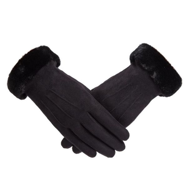 

new female gloves 2020fashion winter solid women full finger hand outdoor faux suede sport warm gloves, Blue;gray