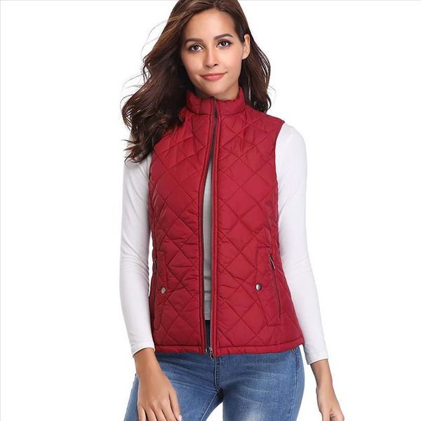 

vest women 2021 winter thin womens stand collar lightweight padded zip vest quilted gilet chalecos para mujer, White