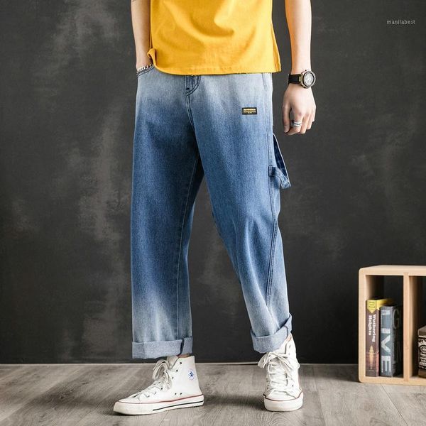 

spring/summer 2020 men's gradient jeans 9-point straight barrel loose casual pants wide leg tide1, Blue