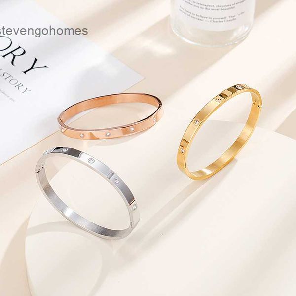 

decoration luxury hand new net red fashion 6mm celebrity inlaid with diamond stainless steel bracelet, Silver