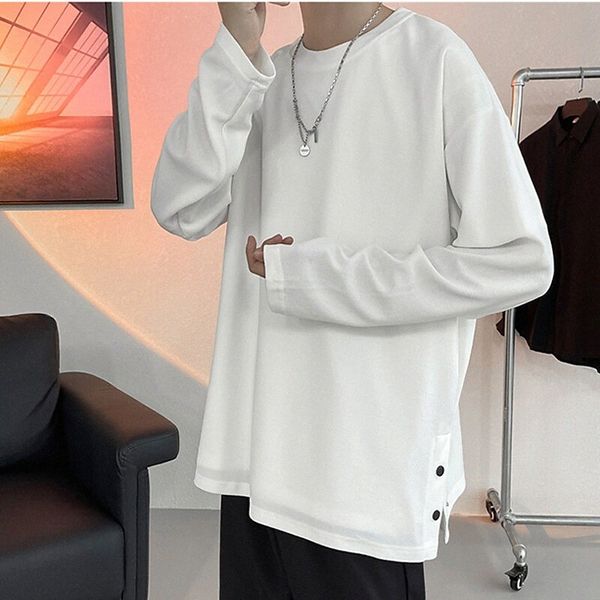 

men's t shirt solid color crew neck casual daily long sleeve lightweight big and tall white black gray a24b#