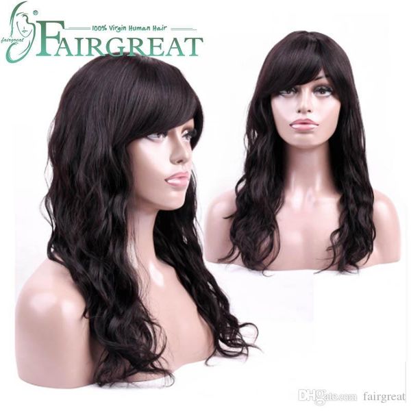 

body wave human hair wigs for black women with bang peruvian hair none remy hair no lace wigs for women peruvian body wave, Black;brown
