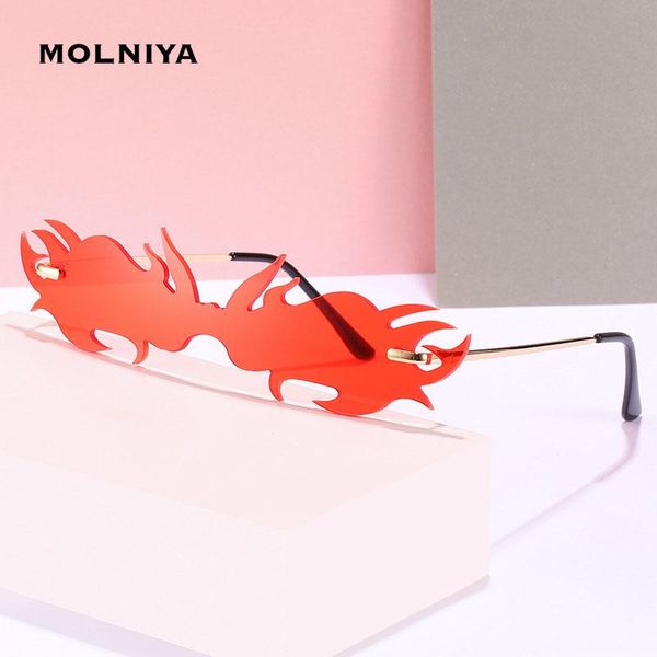 

Irregular Flame Sunglasses Woman Metal Frameless Colorful Sun Glasses High Quality Unisex Eyeglasses UV400 gafas de sol, White;black