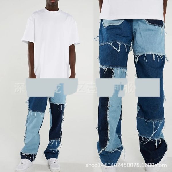 

rn0e mens hip hop jeans baggy style loose pants for boy rap jeansblack fat big trousers hiphop long trousers large, Blue