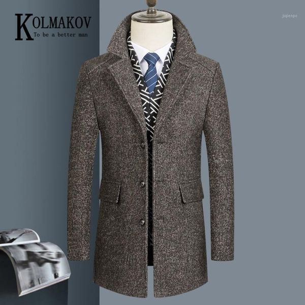 

men's wool & blends kolmakov men's winter wear padded business casual woolen coat with lapel and cotton solid color jacket for men, Black