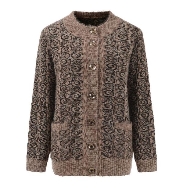 

middle-aged and elderly mother sweater cardigan jacket autumn winter large size women's sweater female single-breasted outwear, White