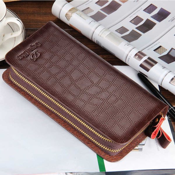 

fashion new batch leisure long double zipper men hand package large capacity plaid card holder wallets ing, Red;black