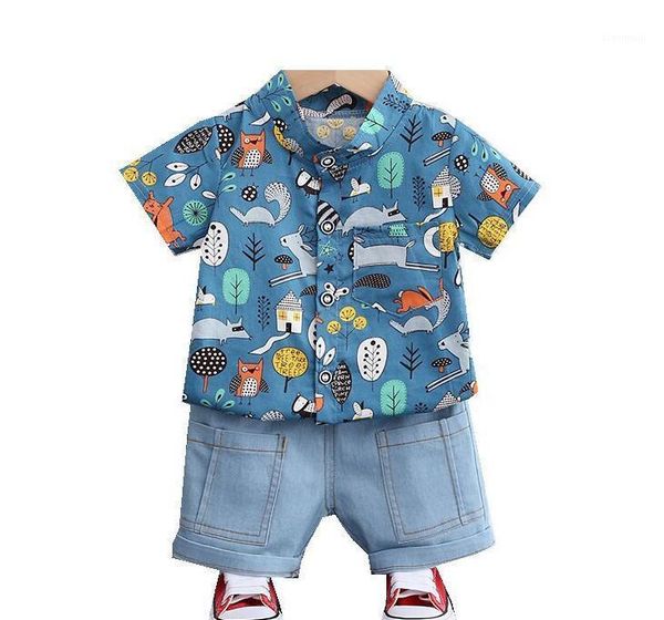 

clothing sets kids baby boys shorts sleeve print animals shirts solid short pants toddler set 2pcs children clothes 1-4y1, White