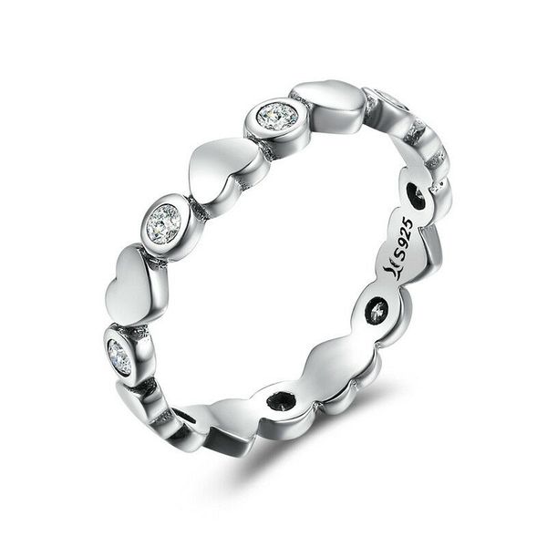 

dazzling love heart solid 925 sterling silver clear cz ring size 6-8 for xmas girls gifts
