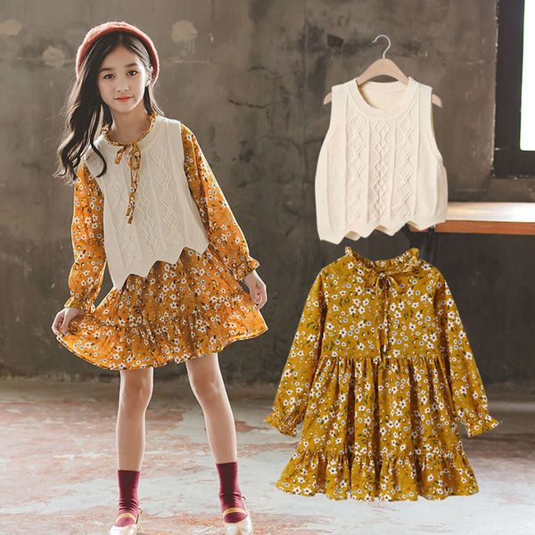 

new drs 2020 girls' fashionable children's spring foreign sle suit long sve floral princs skirt, Red;yellow