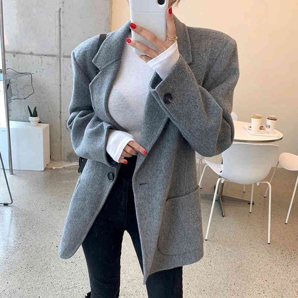 

women's wool & blends autumn female blazers pockets vintage fashion jackets oversize wild office lady 0fyf, Black