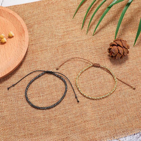 

handmade small men for charm wrap ball bangles adjustable wax rope braided gold silver copper beads bracelet, Black