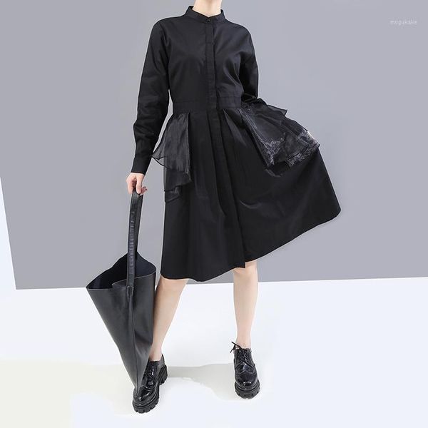 

2020 skirt solid color long shirt dress1, Black;gray