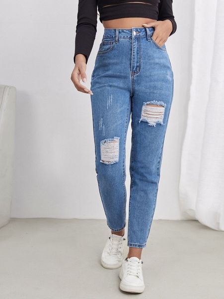 

high waist ripped carrot jeans x5qo#, Blue