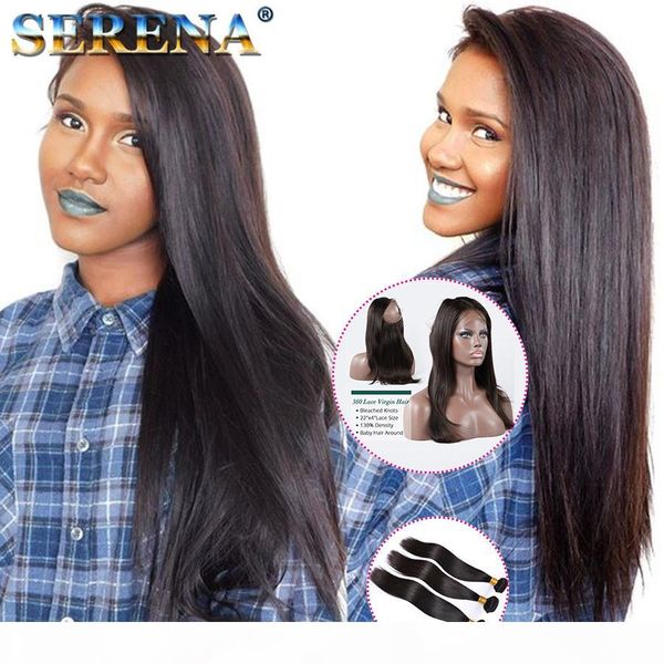 

peruvian virgin hair with 360 lace frontal 7a straight 360 lace closure with virgin human hair 3 bundles 4pcs lot black hair extensions, Black;brown