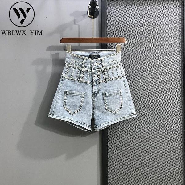 

women's shorts high waist a-line denim women fashion nail drill jeans female street style casual loose wide leg short jeans1, White;black