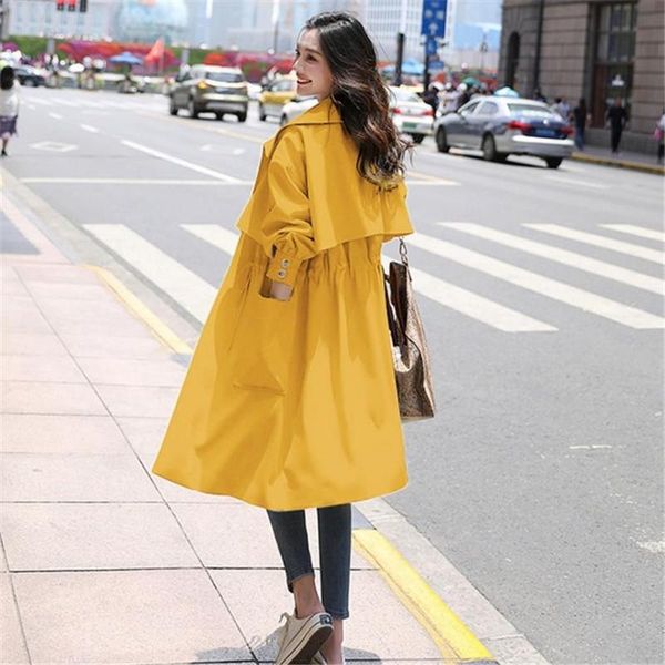 

2021 fashion new women's windbreaker long solid color coat lightweight casual ladies windbreaker, Tan;black