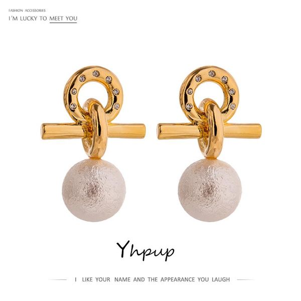 

yhpup korean elegant imitation pearls stud earrings delicate bling cubic zirconia geometric earrings jewelry pendientes mujer, Golden;silver