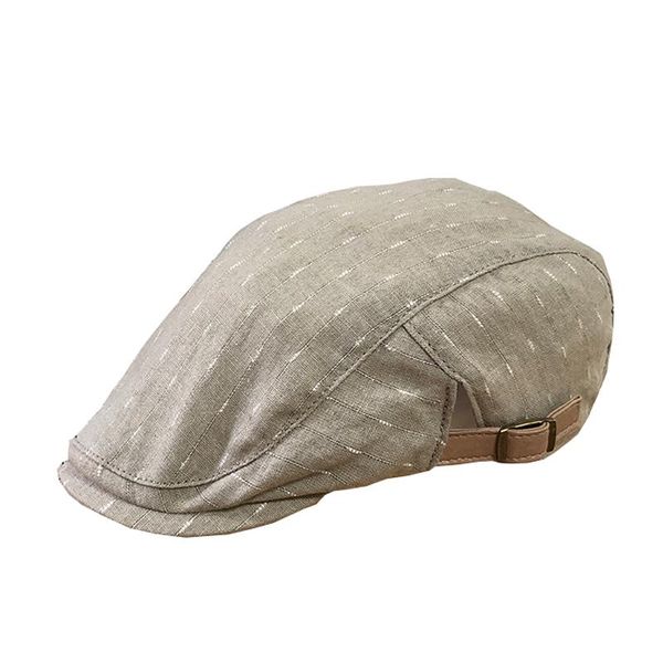 

men stripe cool newsboy beret hat male ultra thin natural linen genuine leather buckle duckbill cowboy bonnet dome cabbie cap, Blue;gray