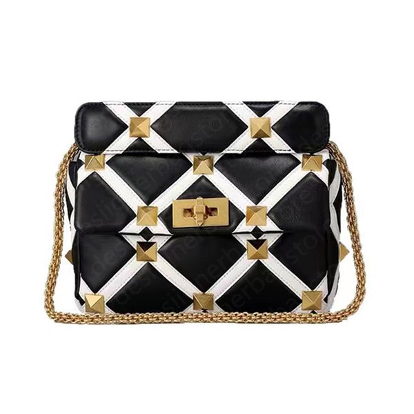 

5a fashion designers bags crossbody bags bucket large stud genuine leather cover handbag black and white color matching chain strap lock cla