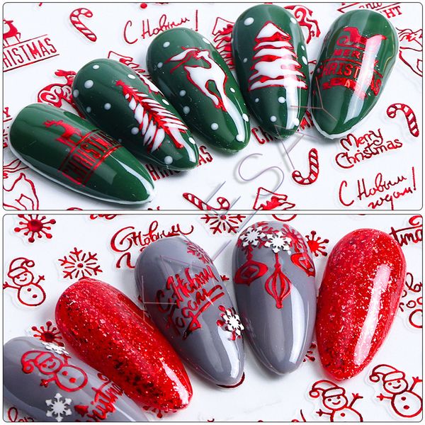 

christmas 3d art decals manicure red merry laser gold silver white elk snow sticker for nail design decoration