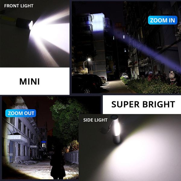 

portable mini led flashlight with side cob light built in rechargeable lithium battery 3 lighting modes used for camping bbyswk alice_bag