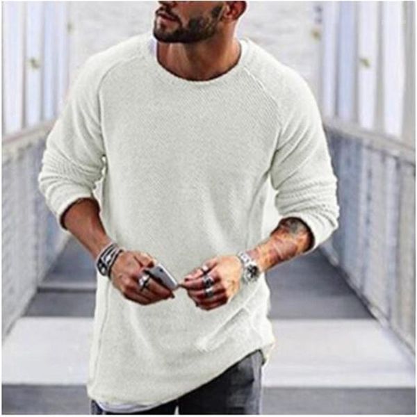 

2020 autumn fashion pullovers men's acrylic round collar pure color long sleeve sweater casual vintage kniting sweater1, White;black
