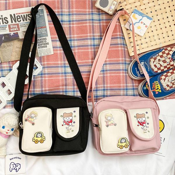 

canvas zipper shoulder bag for women cotton canvas handbag casual tote female cartoon crossbody bag ladies fashion messenger