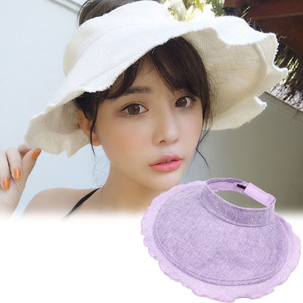 

wide brim hats women fashion sun hat sweet vintage ruffled adjustable foldable portable outdoor sun-proof beach caps summer trendy, Blue;gray