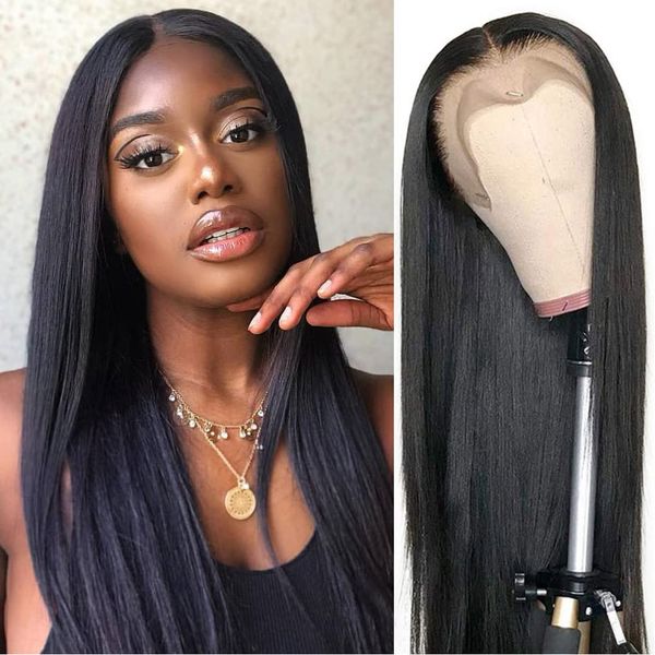 

lx brand straight wig natural hair synthetic lace front wigs pre plucked with baby hair high temperature fiber hair wig cosplayfactory direc, Black