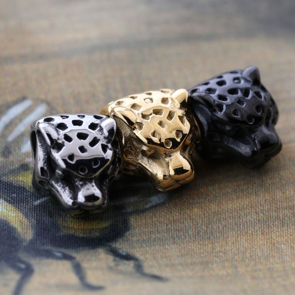 

popular men women diy jewelry making charms 12*13.6mm gold/black/silver plated stainlesss steel leopard head charm, Bronze;silver
