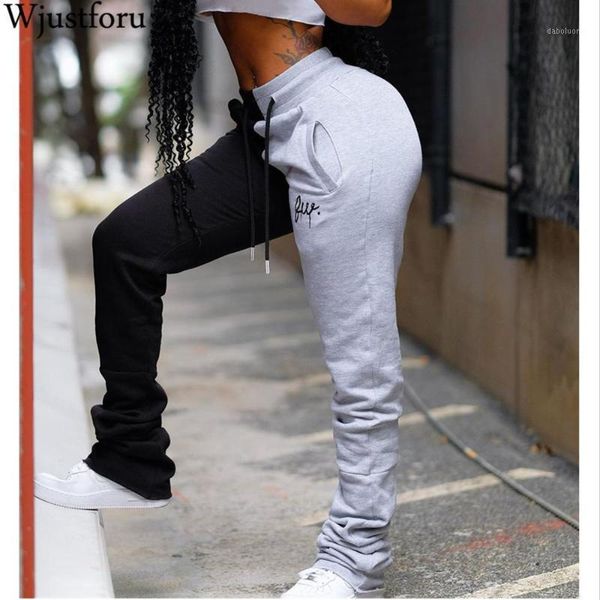 

wjustforu embroidery stacked sweatpants for women patchwork fashion sporting joggers feamle skinny casual summer pants slim1, Black;white