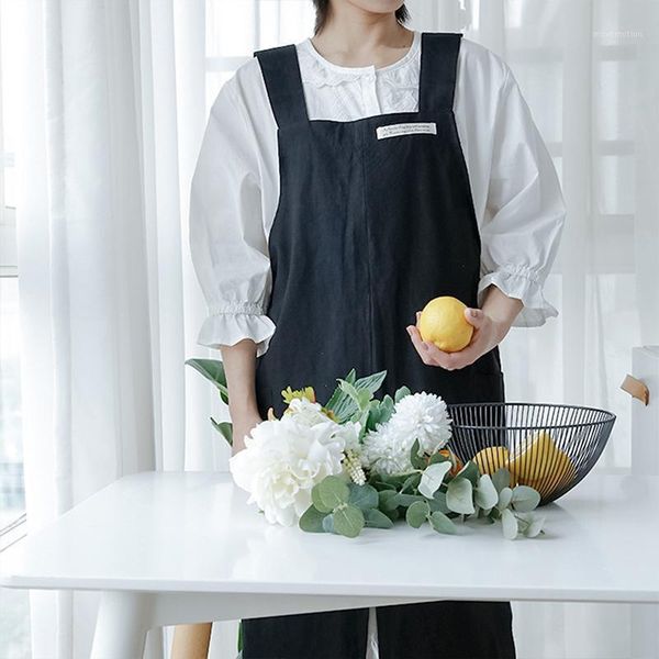 

cotton linen denim printing kitchen apron for women cooking baking restaurant apron home cleaning accessories a1